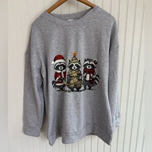 Holiday Christmas Shirt Size Small with Festive Raccoons